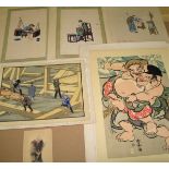 [ASIAN ART] misc. prints & artwork, incl. 2 Chinese pith or rice-paper paintings (6)