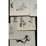 [GLAMOUR / FIGURE STUDIES] series of original pen & ink studies on card, probably a UK artist (one