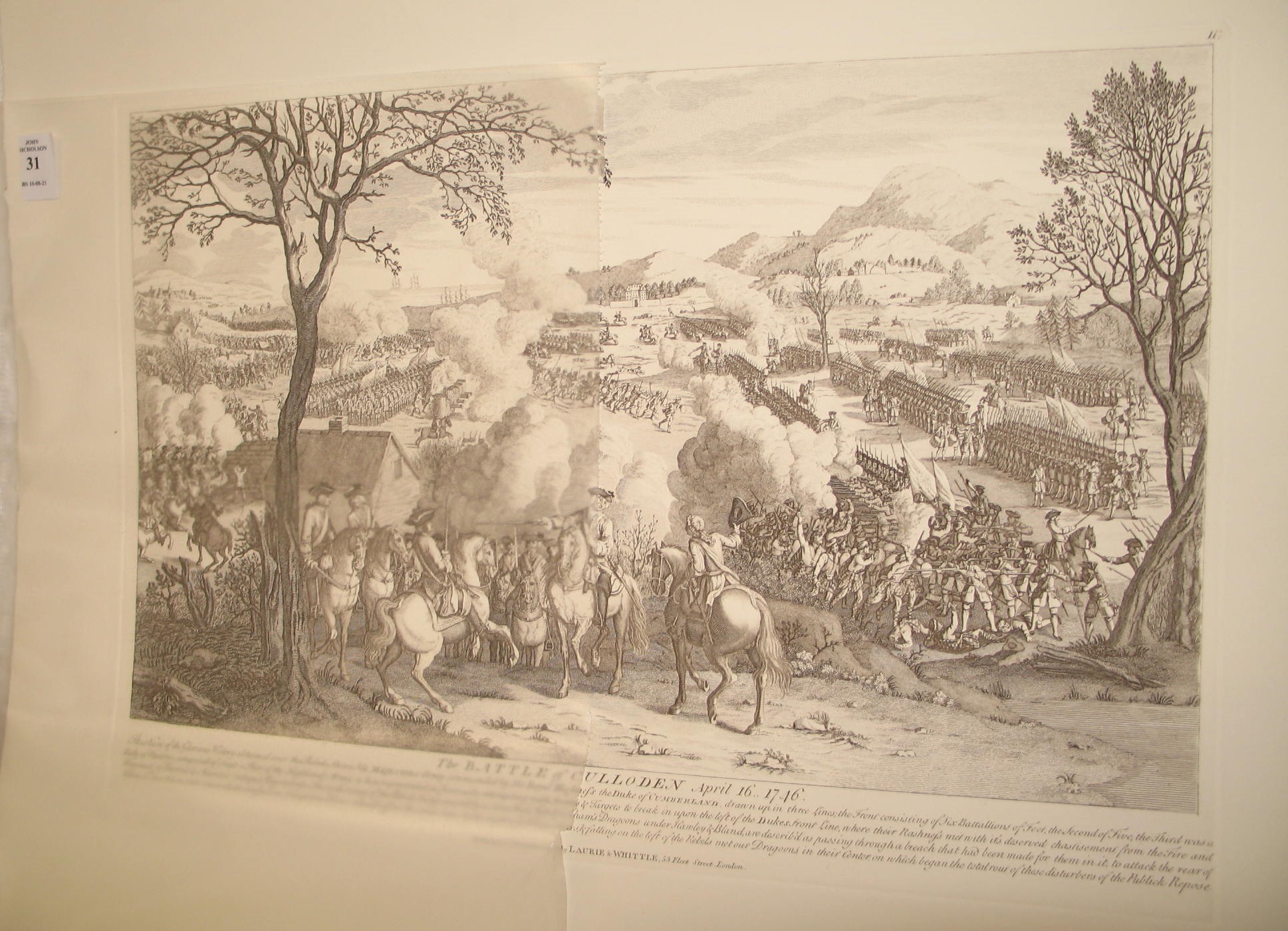 Battle of Culloden, April 16, 1746, unframed restrike of the 1797 print, 48 x 67 cms