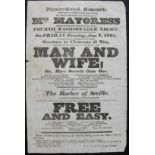 THEATRE BILL for the Theatre Royal, Newcastle for the performance of "Man and Wife," [and] "Free and