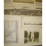 ETCHINGS, a group of 20th c. Continental etchings, incl. a panorama of Luzern, unframed