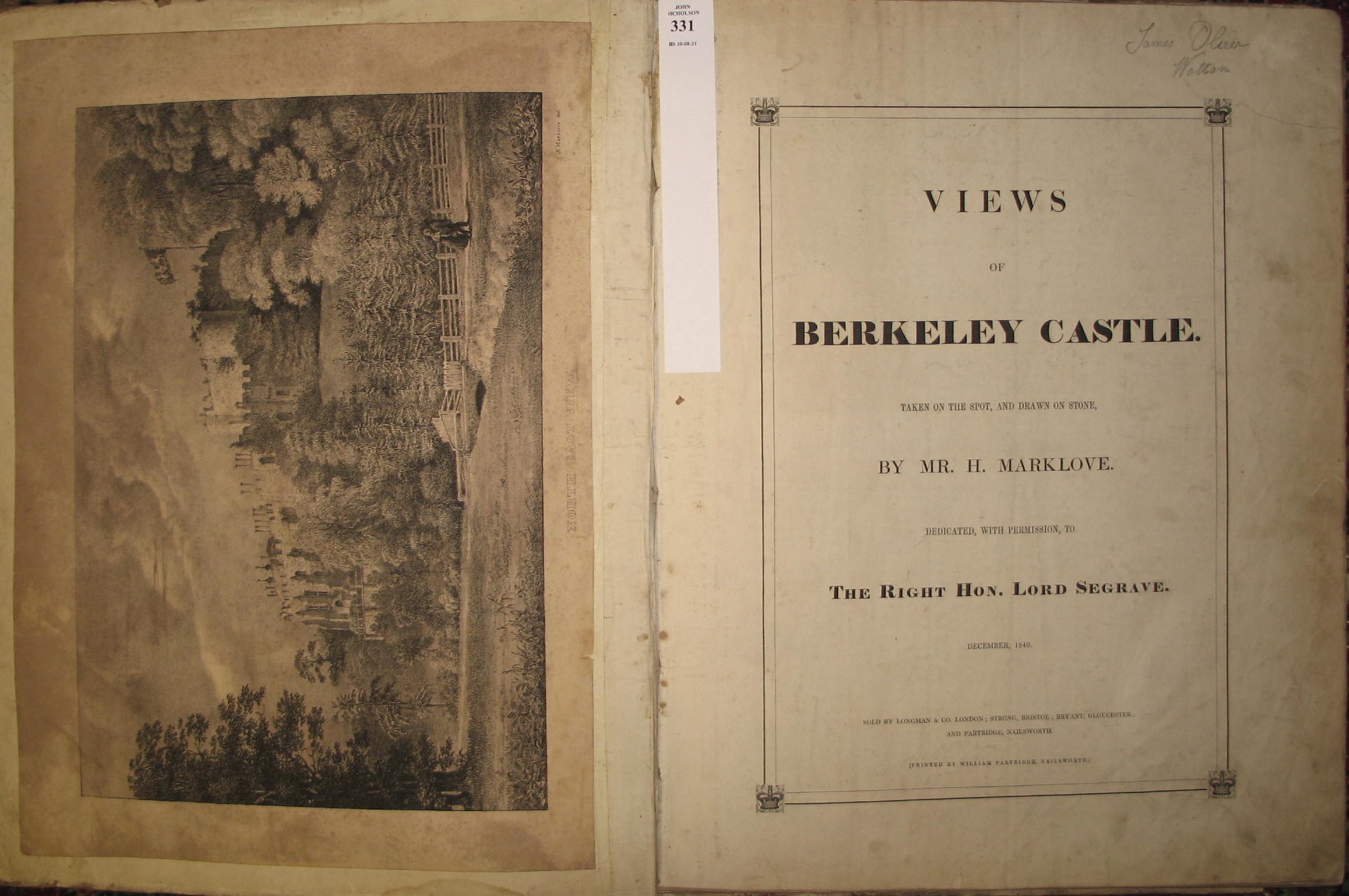 BERKELEY CASTLE, Views by . . . Marklove, folio, 8 litho plates + 2 pasted to inside covers,