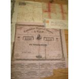 [AMERICANA] 3 x Confederate Loan certificates, a/f, dated 1861, 1863; & small q. of misc. & later