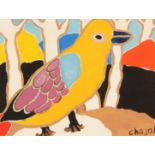 Attributed to Malcolm de Chazal (1902-1981), a study of bird amongst trees, gouache, signed, 10.5" x