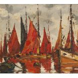 George Richard Deakins (1911-1982) British, sailboats drying their sails, oil on canvas, signed,