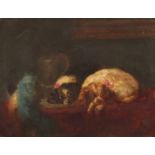19th/20th After Landseer, 'The Cavalier's Pets', A scene of two resting dogs, oil on panel, 6.25"