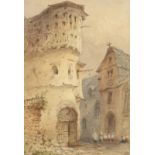 19th century, A pair of watercolour views of continental town scenes, indistinctly signed with