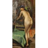 Durando Togo Richards (1910-?), A nude of a lady facing a mirror, oil on canvas, signed, 20 x 39.