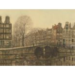 Franz Everbag (1877-1947) A bridge over a canal in Amsterdam, an etching, aquatint, signed and