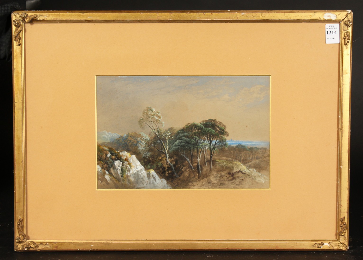 G. Pearson, Circa 1858, a tree lined landscape with a coastline beyond, watercolour, signed and - Image 2 of 4