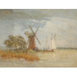 Circle of Charles M Wigg, Wherries passing a windmill, oil on panel, along with another of