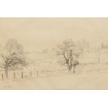 Charles Agard (1866-1950) Trees and a farmstead, pencil drawing, 10.25 x 14.5 .