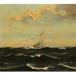 Mid-20th century Swedish school, A view of a sailboat in rough seas, oil on board, signed with