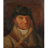 19th century Continental school, A head and shoulders portrait of a huntsman, oil on canvas, 19.