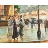 Giuseppe de Sanctis (1858-1924) Italian, A scene of female figures conversing on a busy street