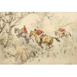 Henry Wilkinson (1921-2011) British, Huntsman giving chase, etching, inscribed signed and