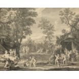 Benoit Audran After Franc Albanus, A set of four scenes of classical figures, 12 x 13.75 , (each