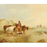 William Underhill (1848-1870) British, figures tending livestock, oil on canvas, signed, 20 x 24".