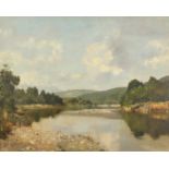 Early 20th Century, probably German School, A river landscape with distant views of mountains, oil