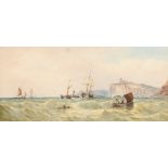 Edward Duncan (1803-1882) English, Peel Castle , ships off the coast of the Isle of Mann,