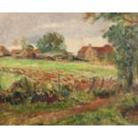 20th century, A country landscape with similar scene verso, oil on board, 18 x 22 .