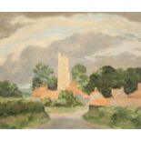 Hugh Boycott Brown (1909-1990) British, a scene of a church in a country village with a landscape