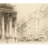 William Walcot (1874-1943) British, Cornhill and the Royal Exchange, London, etching with drypoint