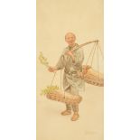 Ryoko (Japanese), A set of three watercolours of Japanese characters in traditional dress, signed,