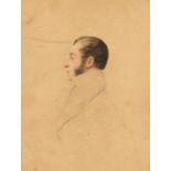French school 19th century, miniature study of a gentleman in profile, watercolour, 6 x 4.25 .