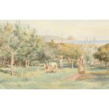Early 20th Century, possibly American School, a scene of figures gathering fruit in an orchard by