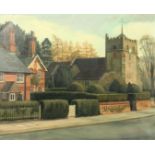 Brenda Johnston (b. 1930) British, a country village with a church exterior, oil on canvas, signed