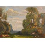 John Brown, An impressionist landscape scene with trees in a woodland, oil on board, signed, 10 x 14