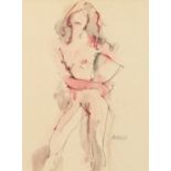 Peter Collins (1923-2002), Standing Nude, ink & wash on paper, 15.75 x 11.75 .