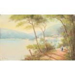 Maria Gianni (1873-1956) A female figure on Lake Como, mixed media, signed, 12 x 19.75 , (