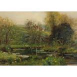 Frank Moss Bennett (1874-1952) British, By the Stream oil on canvas laid down, 10 x 14 , Provenance: