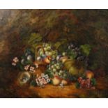 English school (late 19th century) a still life of fruit and flowers with a birds nest set amidst