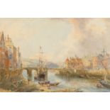 Attributed to Thomas Shotter Boys (1803-1874) British, A view of Ghent with figures and boats, circa