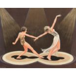 D.Ottley, circa 1933, A scene of two female dancers under spotlights, gouache, signed and also dated