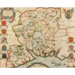 G. Blaeu, A 17th century map of Hampshire, hand coloured, 17 x 20.5 .