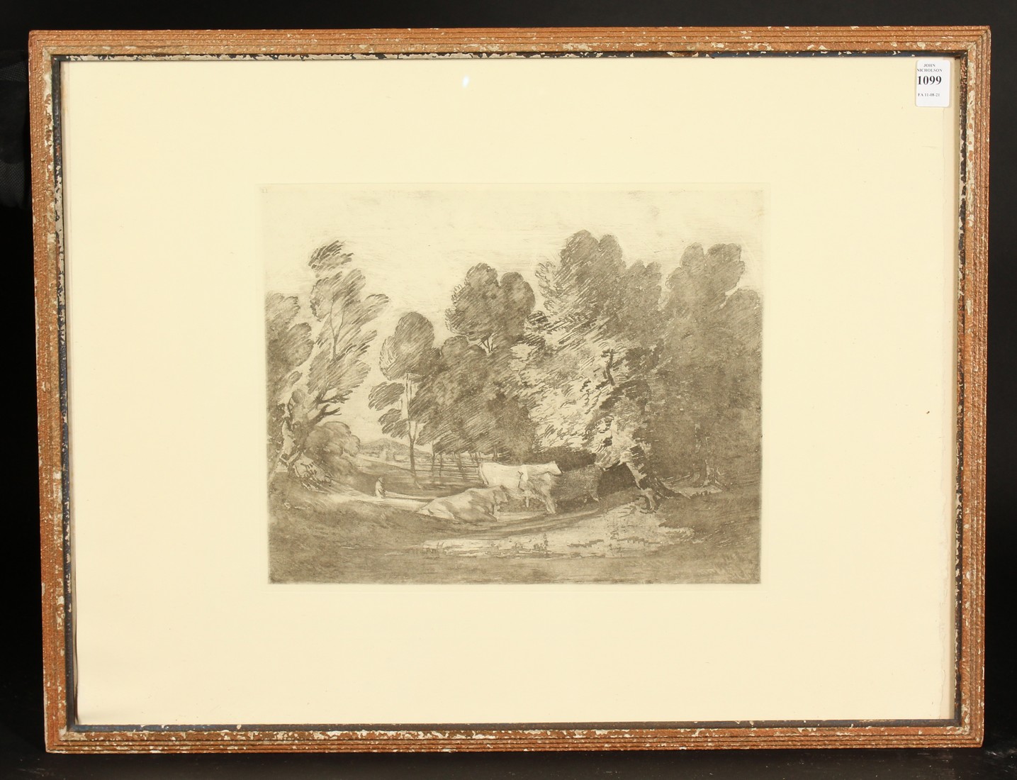After Thomas Gainsborough, Cattle in a wooded landscape etching with the number 11 in the top left- - Image 2 of 3