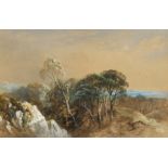 G. Pearson, Circa 1858, a tree lined landscape with a coastline beyond, watercolour, signed and
