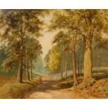 David Mead (1906-1986) British, Balcombe Forrest, Sussex , A track through the woods, oil on