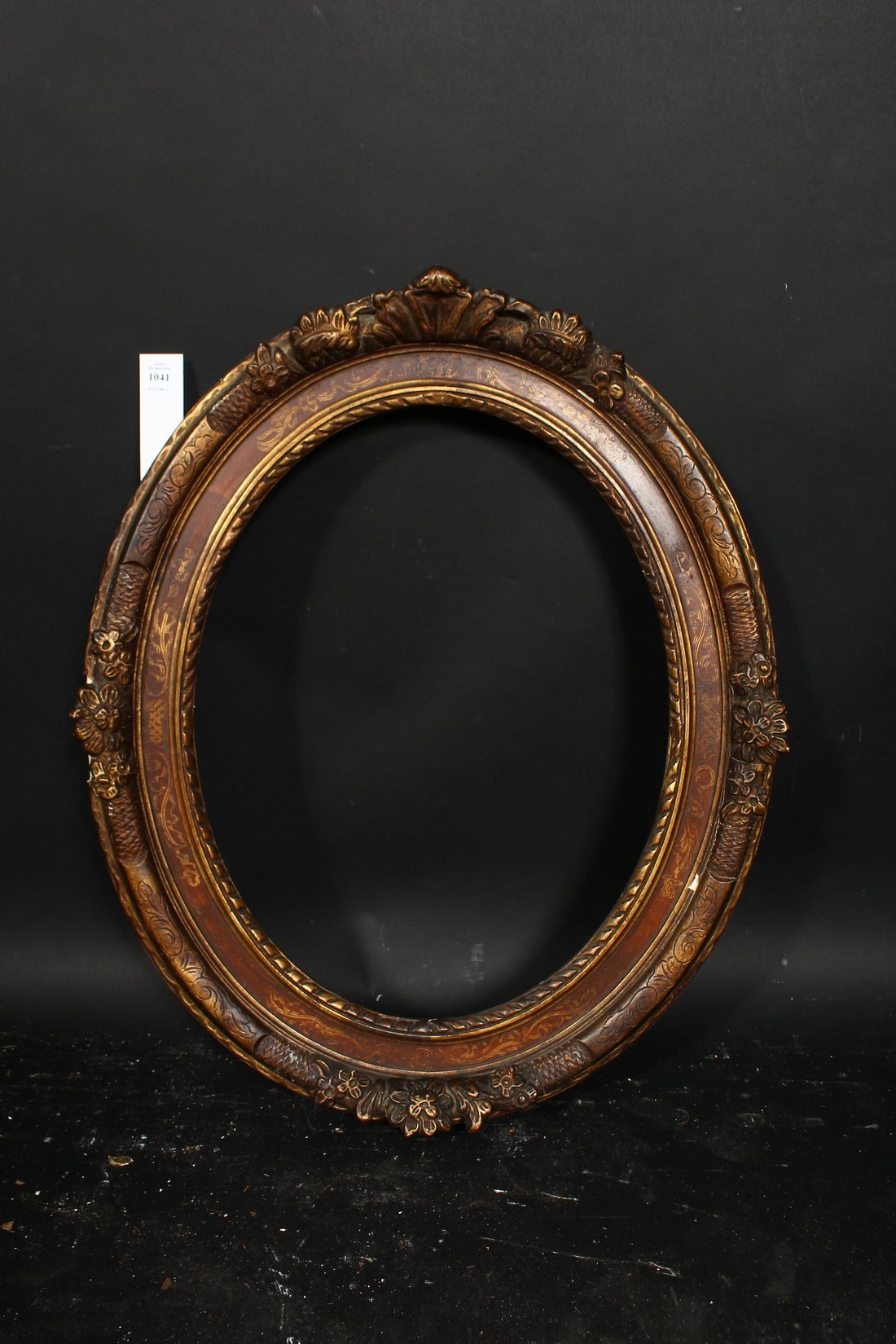 A 19th century oval frame with flowered cartouches and incised scrolling, rebate size 19.25 x 15 , - Image 2 of 3