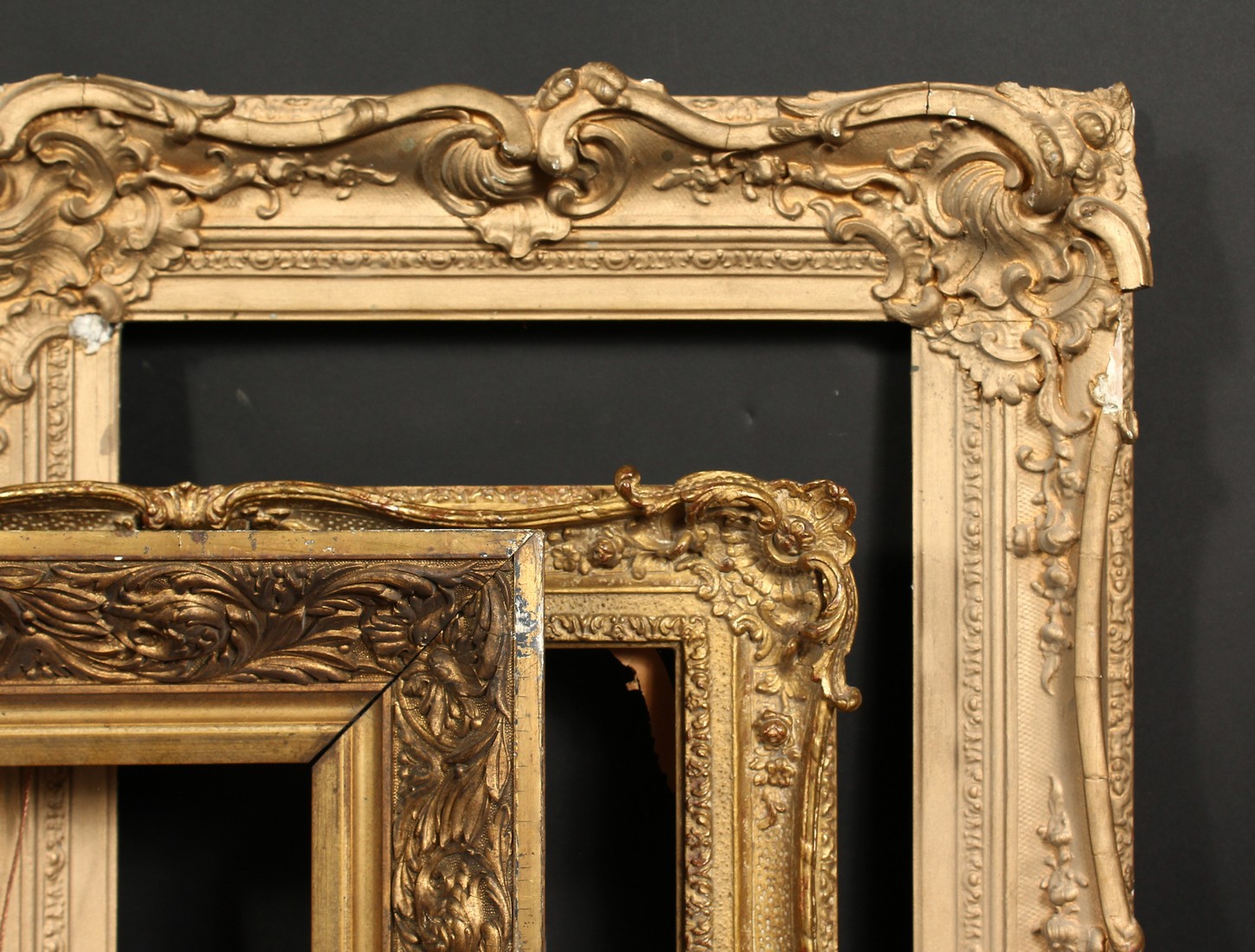 A group of three various 19th century and later frames, rebate sizes 16 x 23 , 40.5cm x 59cm, 16 x