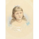 19th/20th century British school, A head and shoulders portrait of a girl, watercolour/bodycolour,