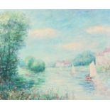 20th century, impressionist scene of sailboats, oil on canvas, signed G. Martens , 20 x 24 .