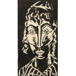 Batia Ouziel, A bust portrait of a Jewish youth, Linocut, dated 64 , 11 x 5.75 .