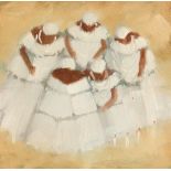 Paulo Marinho (20th century) five figures in white dresses, oil on panel, signed, 6 x 6 .