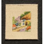 Stanley A Burchett (20th century), a miniature of a country cottage, signed in pencil to mount, 0.