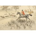 Henry Wilkinson (1921-2011) British, Huntsman and hounds giving chase, etching, inscribed signed and